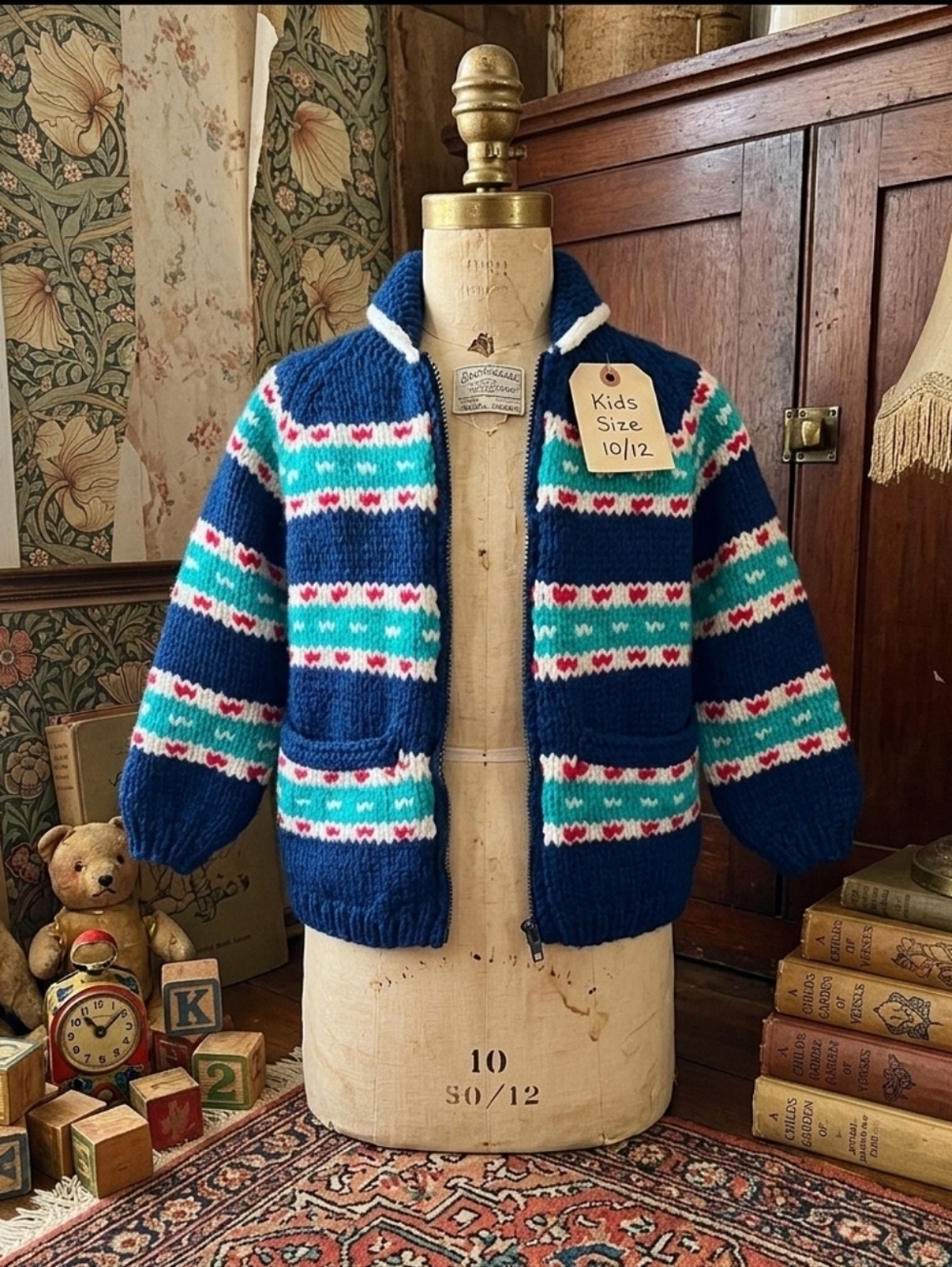 Vintage Handmade Kids Knit Sweater Jacket – Lined – Zip Front